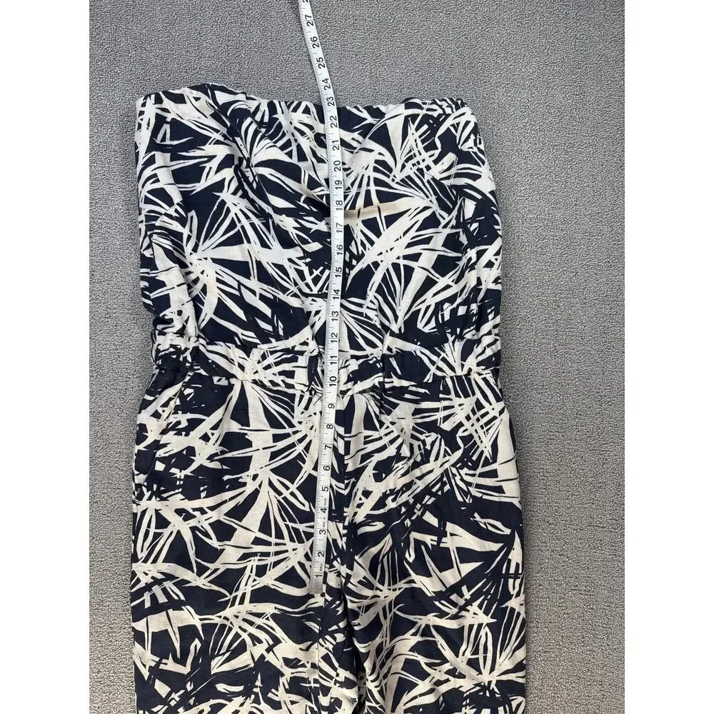 Ann Taylor Loft‎ Strapless Jungle Fever Palm Leaf Jumpsuit Linen Blend Size 6